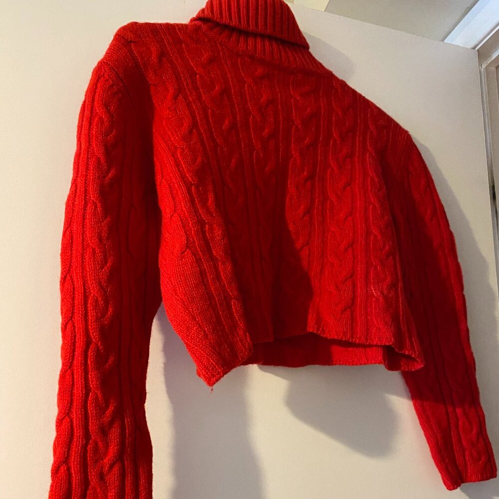 Vintage Benetton crop turtleneck sweater in fire-engine red